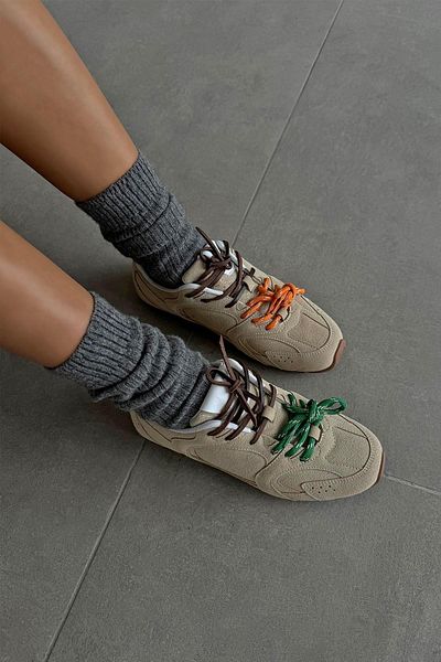 STRASWANS Pantofi sport de damă din piele intoarsa bej model Lera