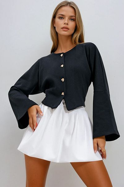VAGGON Women's Black Gold Buttoned Knitwear Cardigan
