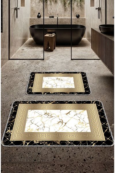 Artızon Gold Decorative Modern Design Non-Slip Base Washable Set Set Bath Mat 50X60-60X90 cm