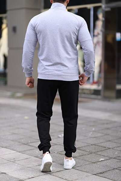 Fors Life New Season Men's Soft Textured Cuffed Tracksuit Set with Piping Detail, Gray