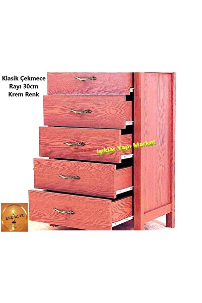 ece life Klasik Kızaklı Çekmece Rayı-Krem Renk-30cm -1 Takım (VİDA HEDİYELİ)