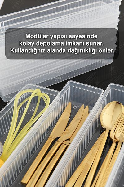 Fesya Home ORIGAMI 12 τεμαχίων Modular Spoon Fork Knife Drawer Organizer Εσωτερική οργάνωση - Διαφανές 2O-7B-3XL