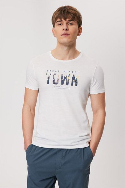 Lee Cooper Town Men's 100% Cotton O Neck T-Shirt Off White