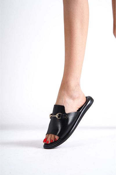 stoneclass Women's Genuine Leather Special Design Orthopedic Flat Sole Summer Slippers