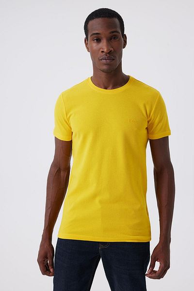 Lee Cooper Twıngos 6 Men's Pique O Neck T-Shirt Yellow