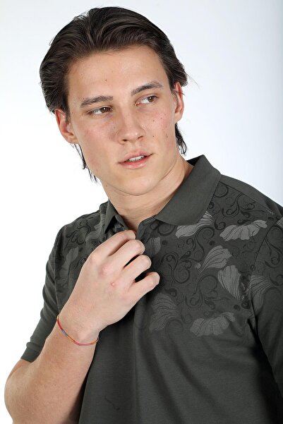 Lee Cooper Ανδρικό μπλουζάκι Sace 100% βαμβακερό με γιακά πόλο χακί