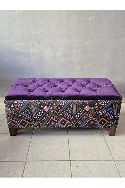 aldagelsin ALDASANDIKLIPUF Antik Desen  Amartisörlü Kapitoneli Lüks Sandıklı Puf (90*45)