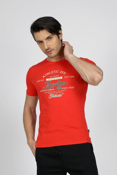 Lee Cooper Divided Men's 100% Cotton O Neck T-Shirt Red