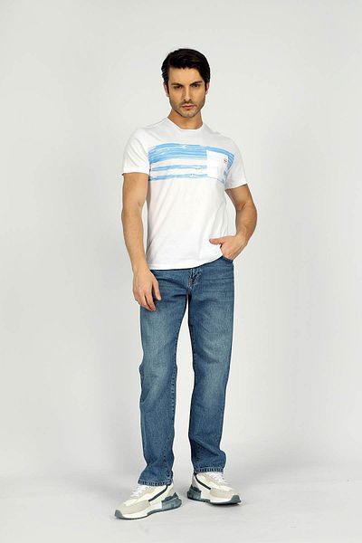 Lee Cooper تي شيرت Jimm رجالي مصنوع من القطن بنسبة 100% برقبة دائرية باللون الأبيض