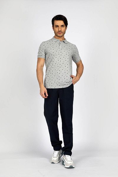 Lee Cooper Newandy Men's 100% Cotton Polo Neck T-Shirt Gray Melange