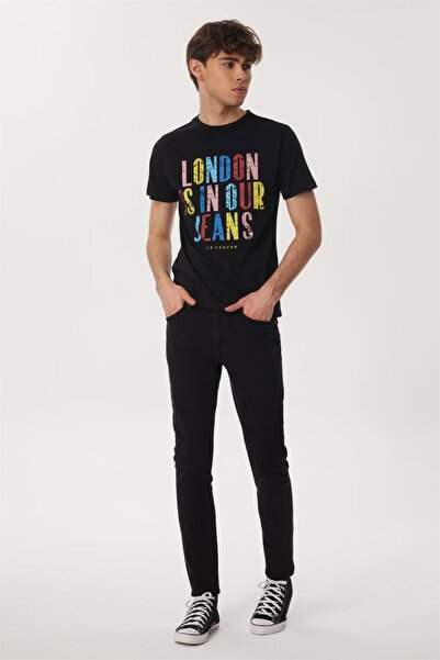 Lee Cooper Fergus Erkek %100 Pamuk O Yaka T-Shirt Siyah