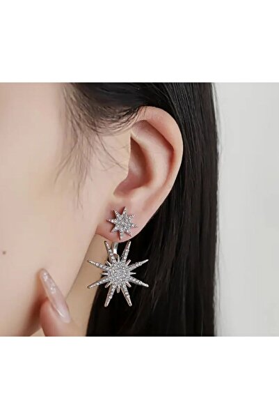 Dgt Luxury Gümüş Kaplama, Yapay Elmas Yuvarlak kar Tanesi Küpe