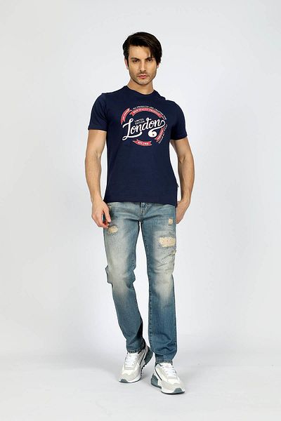 Lee Cooper Мъжка тениска с О-образно деколте Alista, тъмносиня, 100% памучна