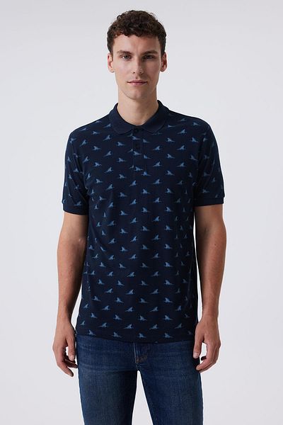 Lee Cooper Мъжка тениска Shark с поло яка, 100% памук, пике, тъмносиня