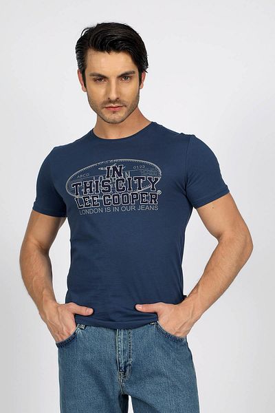 Lee Cooper Мъжка тениска с О-образно деколте Bernt, 100% памук, индиго