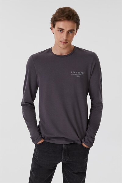 Lee Cooper Renzo Men's O Neck Long Sleeve T-Shirt Anthracite