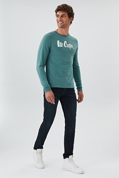 Lee Cooper Zayne Men's 100% Cotton O-Neck Long Sleeve T-Shirt Çağla