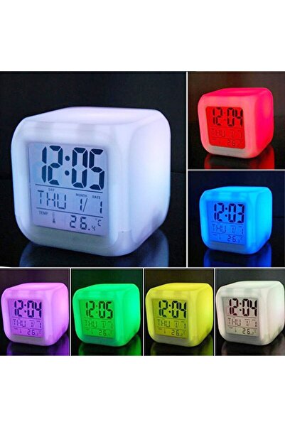 abnturk 7 Renk Değiştiren Alarmlı Dijital Küp Çalar Saat Masa Saati
