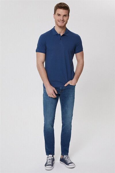 Lee Cooper Twins Erkek %100 Pamuk Polo Yaka T-Shirt İndigo