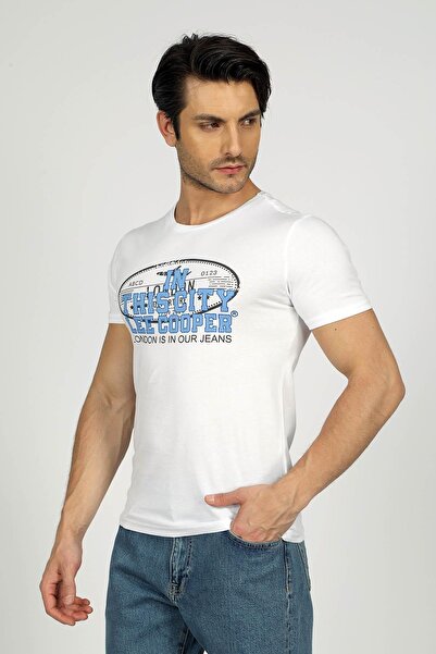 Lee Cooper Bernt Men's 100% Cotton O-Neck T-Shirt White