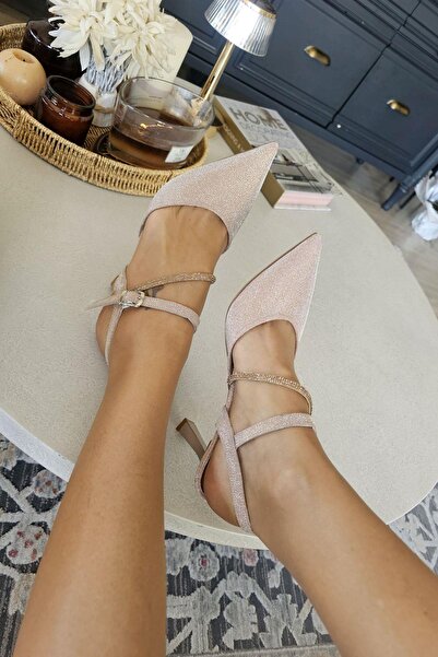Ops 10 1106 Ops Topukla Kadın Arkası Açık Stiletto Taşlı Kadeh Topuk Abiye Ayakkabı