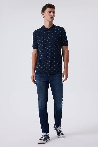 Lee Cooper Мъжка тениска Shark с поло яка, 100% памук, пике, тъмносиня