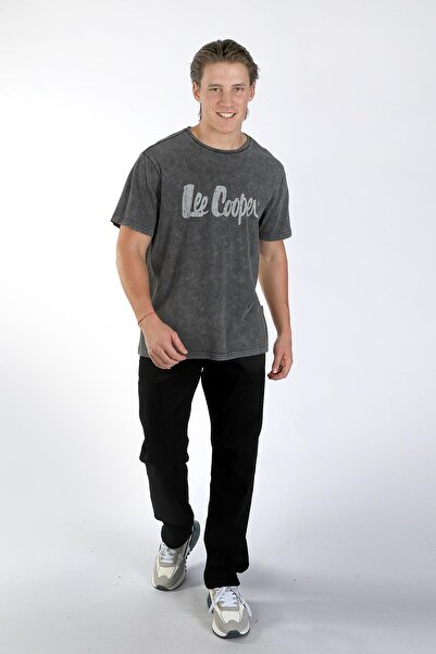 Lee Cooper Νέο ανδρικό μπλουζάκι με λαιμόκοψη από 100% βαμβάκι ανθρακί