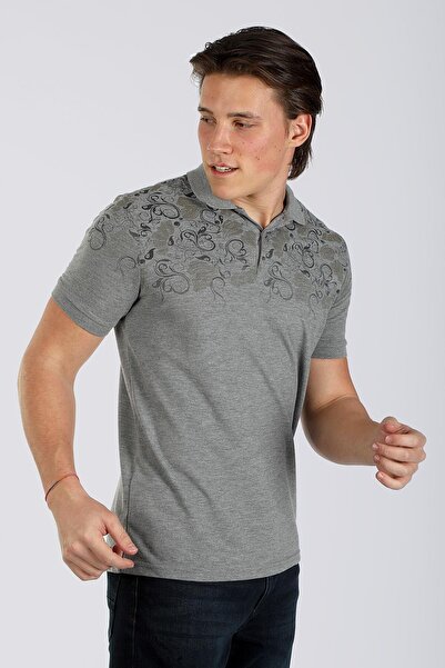 Lee Cooper Ανδρικό μπλουζάκι Sace 100% βαμβακερό με λαιμόκοψη πόλο σε γκρι μελανζέ