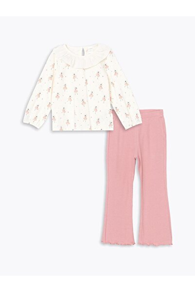 LC Waikiki Lcw Kids Ecru Ruffle Baby Girl T-Shirt & Leggings 2Pcs