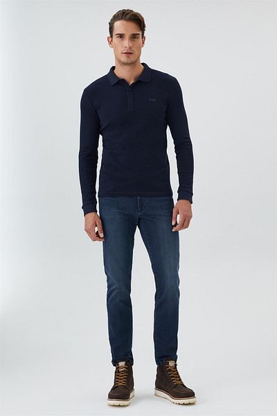 Lee Cooper Мъжка тениска с дълъг ръкав и поло яка Tylens, 100% памук, светло тъмносиня