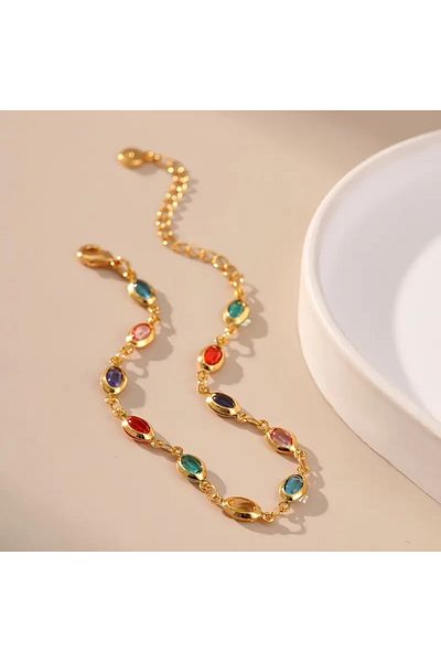 Fashionjewelery Colorful Glass Gold Bracelet