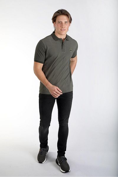 Lee Cooper تي شيرت رجالي من Navagoi بياقة بولو مطبوعة باللون الكاكي