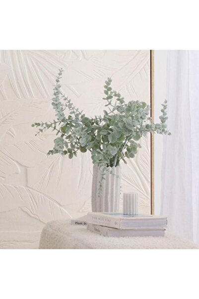 Nettenevime 3lü Set Yapay Çiçek Pastel Karlı Okaliptus 48cm 5Dallı Uzun Dal E...