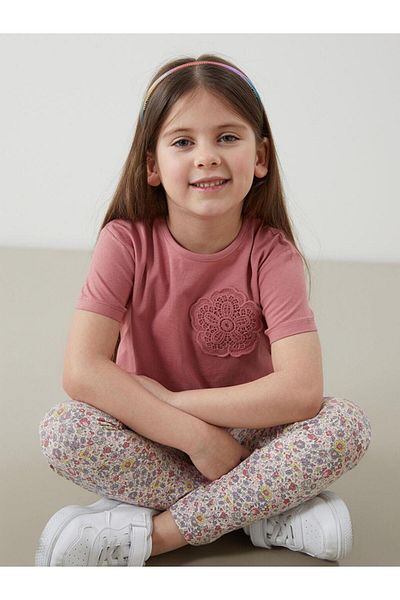 LC Waikiki Crew Neck Floral Girls' T-Shirts and Leggings 2-Piece