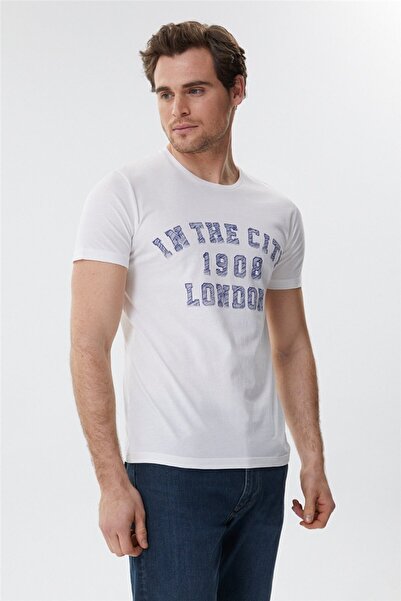 Lee Cooper Ανδρικό μπλουζάκι με λαιμόκοψη 100% βαμβάκι Off White