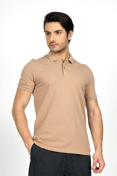 Lee Cooper Arch Men's 100% Cotton Polo Neck T-Shirt Beige