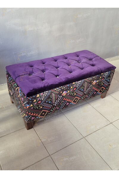 aldagelsin ALDASANDIKLIPUF Antik Desen  Amartisörlü Kapitoneli Lüks Sandıklı Puf (90*45)