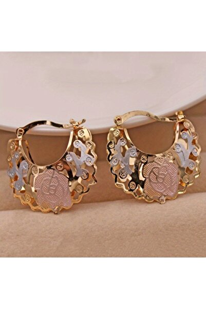 Choice D154-1 1 Pair Trendy Rose Pattern Gold Plated Hollow Out Hoop Earrings...