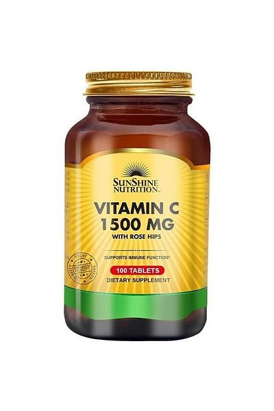 SUNSHINE Nutrition Vitamin C 1500Mg With Rosehips - Improves Energy And Adrenal Health, 100 Tablets