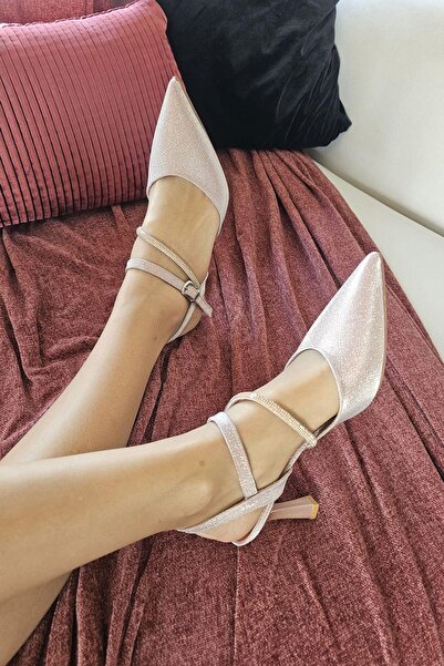 Ops 10 1106 Ops Topukla Kadın Arkası Açık Stiletto Taşlı Kadeh Topuk Abiye Ayakkabı