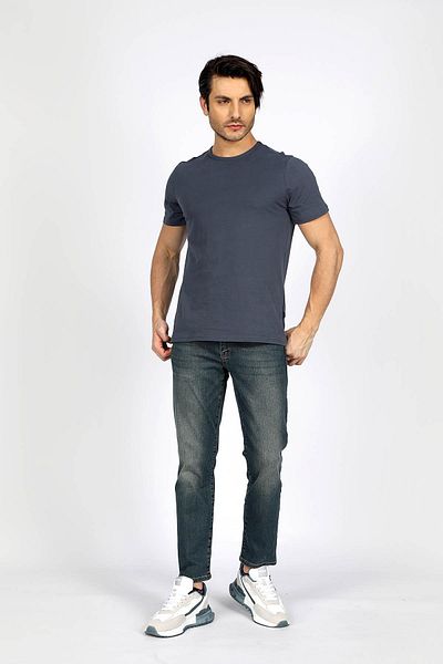 Lee Cooper Marelo Erkek %100 Pamuk O Yaka Тениска Индиго