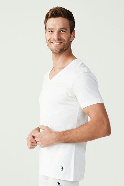 U.S. Polo Assn. 80199 Men's White 2-Piece Short Sleeve V-Neck Undershirt