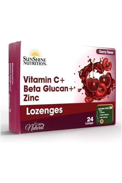 Sunshine Nutrition Nutrition Vitamin C+ Beta Glucan+Zinc Lozenges - Cherry Fl...