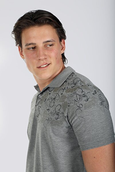 Lee Cooper Ανδρικό μπλουζάκι Sace 100% βαμβακερό με λαιμόκοψη πόλο σε γκρι μελανζέ