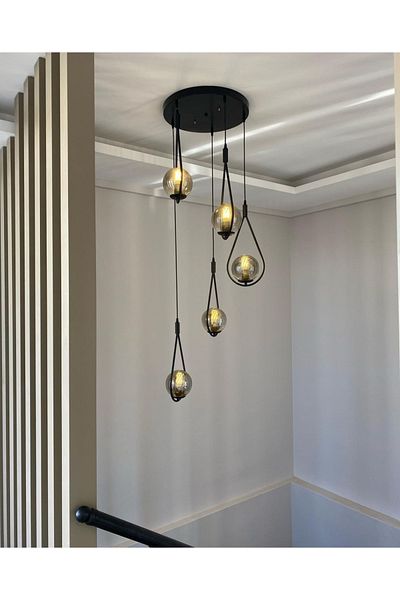 TREND 5-Piece Modern Silk Black Pendant Lamp Chandelier