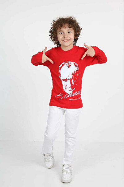 YCN TEKSTİL 23 aprilie Tricou Ataturk Super Bumbac Pieptănat Mânecă Lungă 0-24