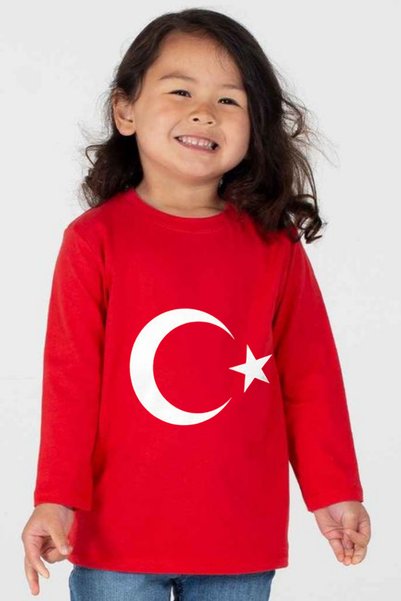 Genel Markalar 23 Nisan Ay Yıldızlı Türk Bayraklı Unisex Çocuk Kısa Kollu Tshirt 0-24