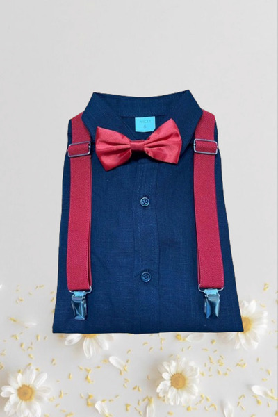 YCN TEKSTİL Set cămașă bleumarin cu mânecă lungă și papion pentru băieți, 23 ...