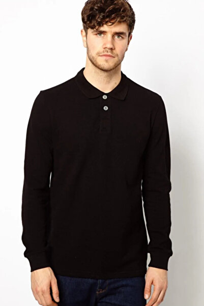 YCN TEKSTİL Πόλο λαιμόκοψη μακρυμάνικο μπλουζάκι σε μαύρο χρώμα Βαμβακερό μακ...