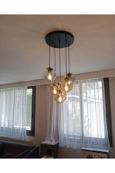 Kafkas Glop Glazed 5-Piece Pendant Lamp Silk Black Modern Chandelier